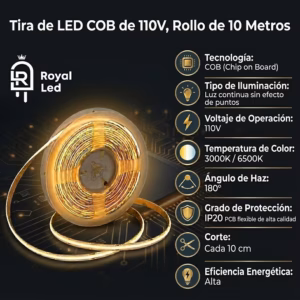 Cinta LED 110 V tipo COB rollo de 10 metros — imagen 2