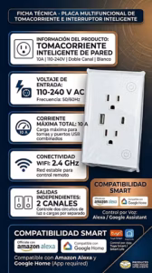 Enchufe de pared inteligente 10 A 110-240 V doble canal blanco — imagen 3