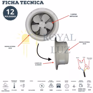 Extractor de aire 12 pulgadas industrial con aspa metálica — imagen 2