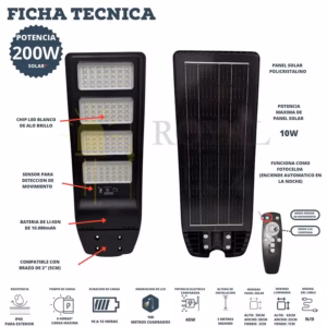 Lámpara solar 200 W alumbrado público — imagen 2