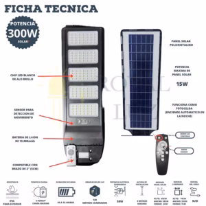 Lámpara solar 300 W alumbrado público — imagen 2