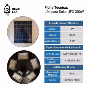 Lámpara tipo UFO farol solar 300 W — imagen 2