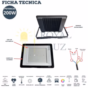 Reflector LED 200 W luz blanca — imagen 2