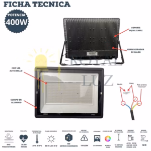 Reflector LED 400 W luz blanca — imagen 2