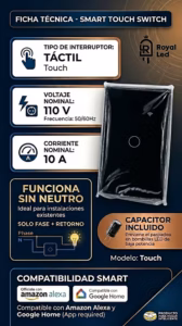 Switch inteligente táctil Wi-Fi Google Home y Alexa color negro (1 botón) — imagen 3